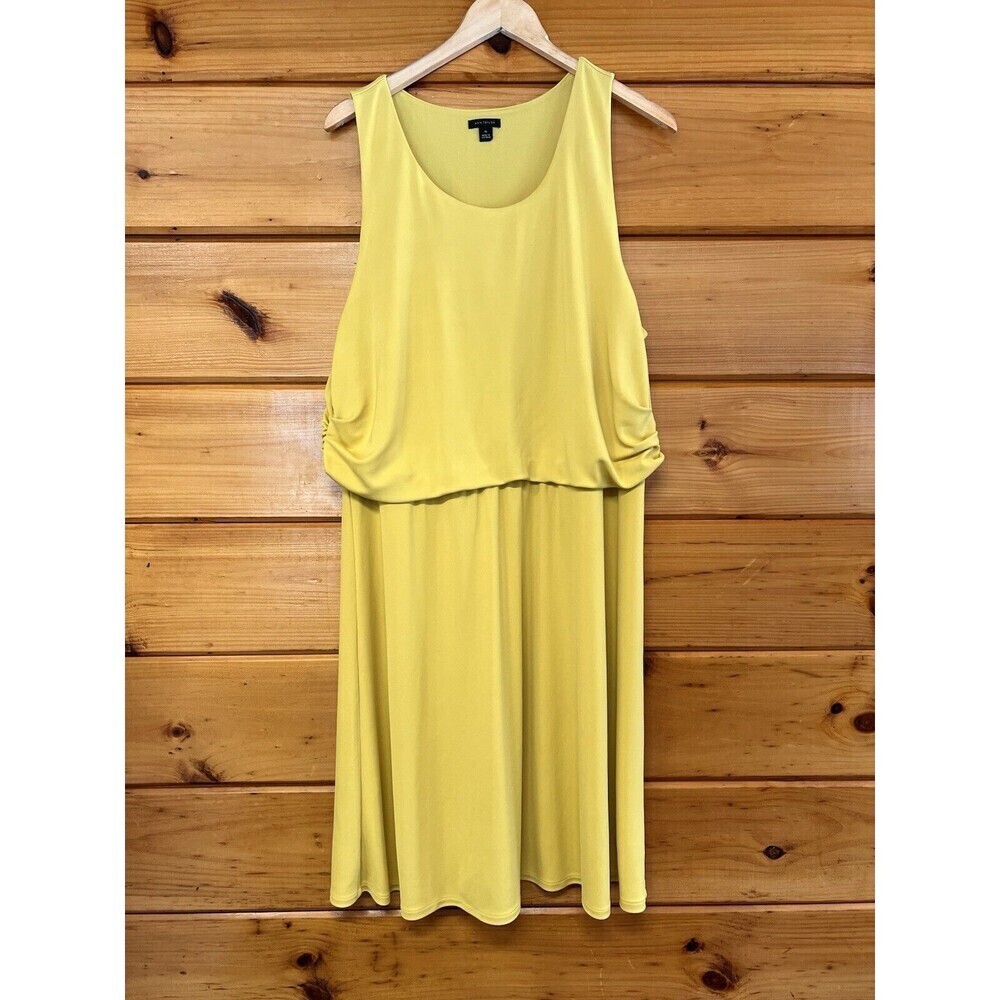 Ann Taylor sleeveless Midi Round Neck Lined Ruched mustard yellow XL Dress